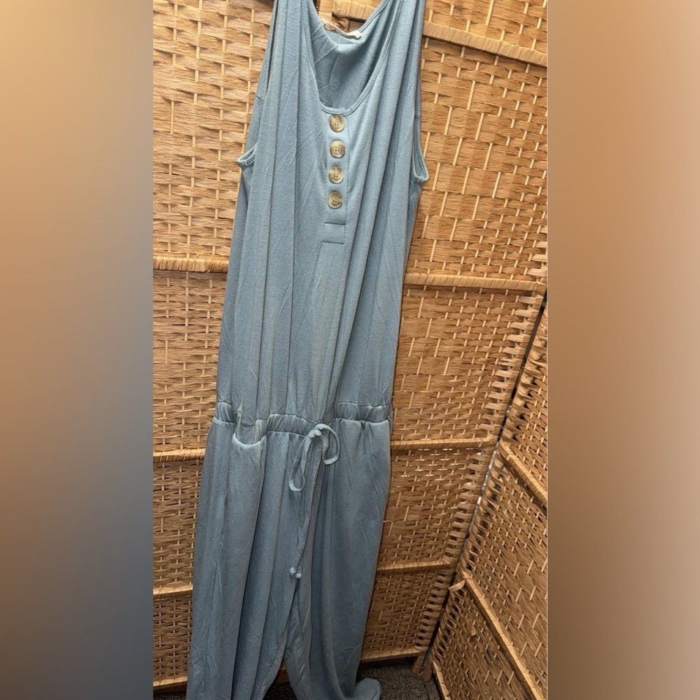 Sleeveless Blue Button-Down romper